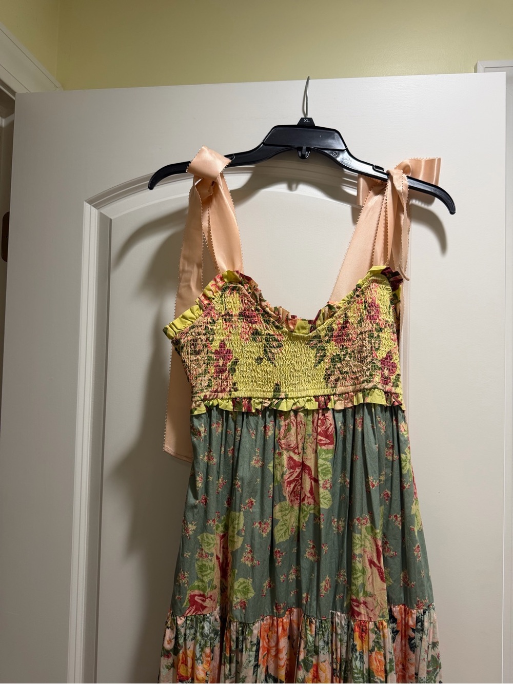Free People Floral Tiered Maxi Dress in Sage and Peach - Picture 2 of 4